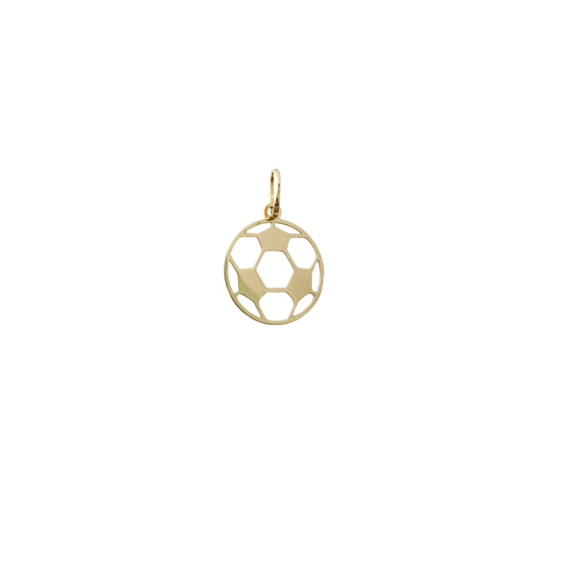 Gold soccer ball pendant on a white background