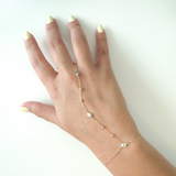 14K Solid Yellow Gold Open Evil Eye Turquoise Enamel Diamond-Cut Bead Clon Hand Chain Bracelet