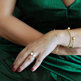 14K Solid Yellow Gold Diamond-Cut Beads Clon Hand Chain Bracelet