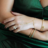 14K Solid Yellow Gold Diamond-Cut Beads Clon Hand Chain Bracelet