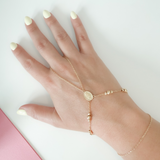 14K Solid Yellow Gold Diamond-Cut Bead Clon Hand Chain Bracelet with Miraculous Medal