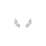 Pair of silver earrings with small pearls on a white background