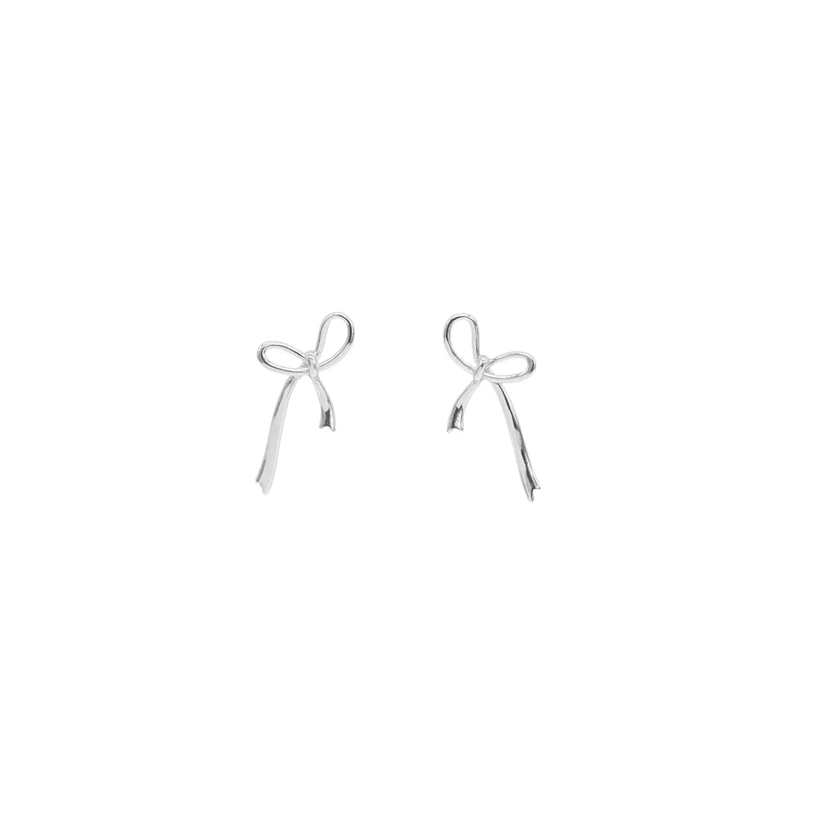 Silver bow-shaped earrings on a white background