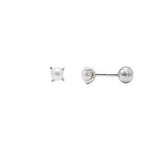 925 Sterling Silver 3mm Freshwater Pearls Screw Back Earrings 4 Prongs