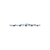14k white gold blue sapphire and natural diamond tennis bracelet, pear cut sapphires with diamond bars, luxury fine jewelry bracelet 6.75 inch, elegant sapphire diamond bracelet
