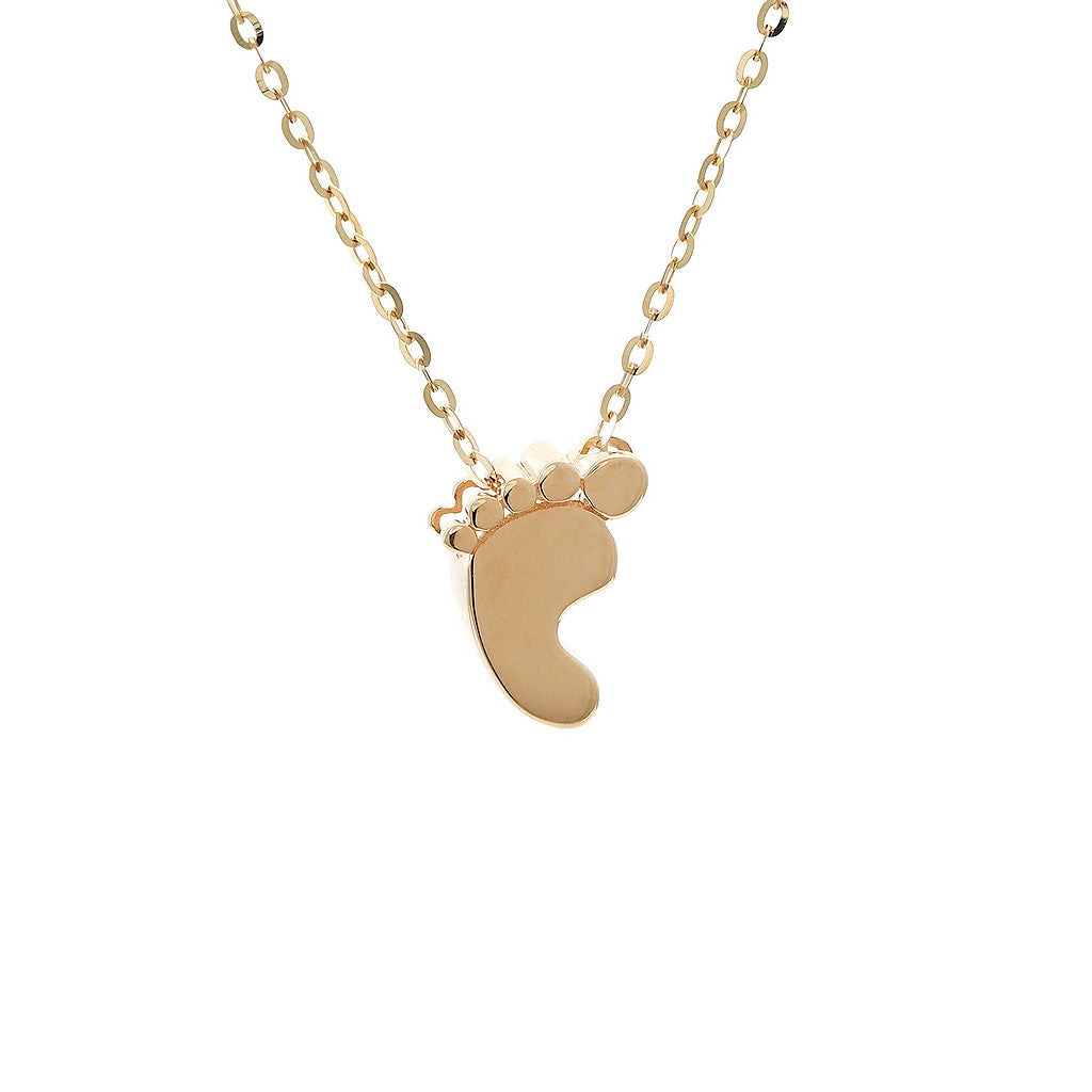 14K solid yellow gold baby feet necklace with adjustable 16 to 18 inch chain