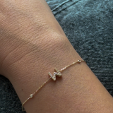 14K Solid Yellow Gold Diamond Initial Bracelet with Bezel Settings