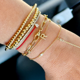 14K Solid Yellow Gold Elastic 4mm Gold Bead Bracelet