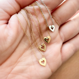 14K Solid White Gold Custom Heart Birthstone Necklace