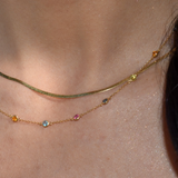 18K Solid Yellow Gold Bezel Semi Precious Stones Necklace