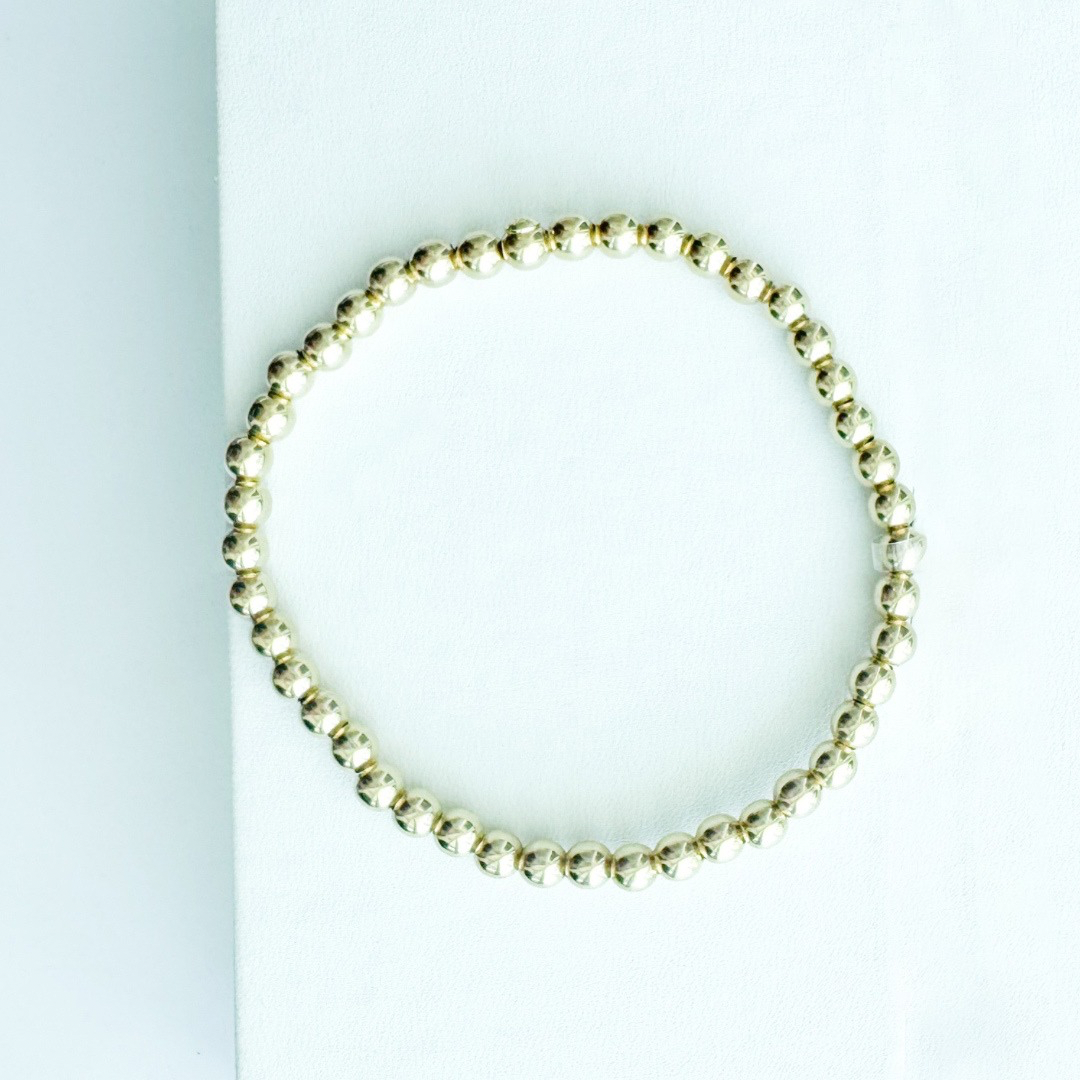 14K Solid Yellow Gold Elastic 4mm Gold Bead Bracelet