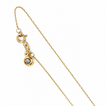 14K solid yellow gold unisex rosary necklace with faceted black cubic zirconia stones, Virgin Mary medal and gold cross on white background.