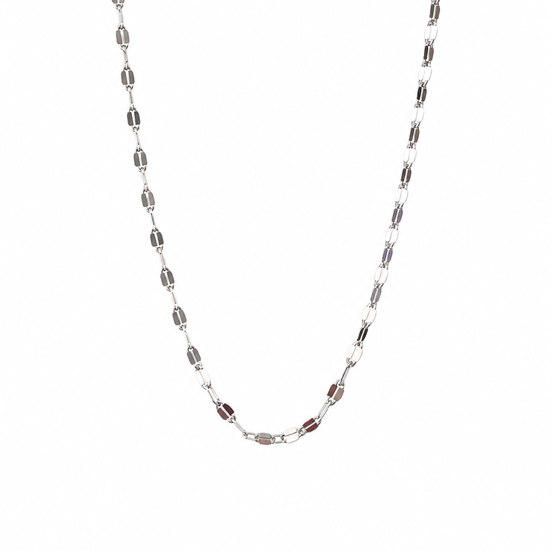 925 Sterling Silver 2.64mm Mirror Chain Necklace on white background, available in 16, 18 and 20 inches.