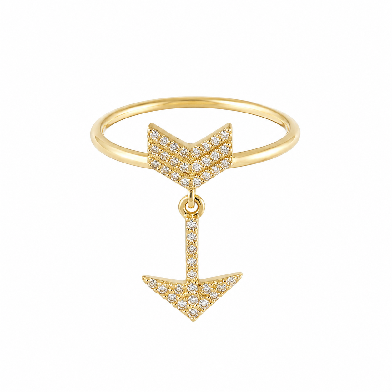 14K yellow gold arrow ring with cubic zirconia dangling charm – Laraquel Jewelry