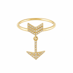 14K yellow gold arrow ring with cubic zirconia dangling charm – Laraquel Jewelry
