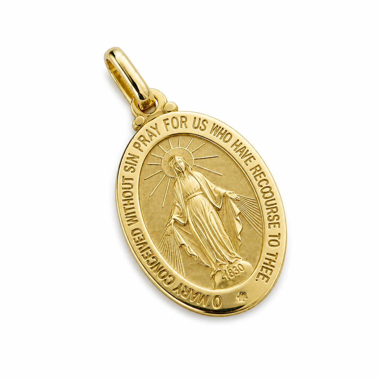 14K solid yellow gold Miraculous Medal pendant featuring the Virgin Mary – Laraquel Jewelry