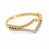 14K solid yellow gold V-shaped ring with cubic zirconia and gold bead detail – Laraquel Jewelry