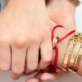 14K Solid Yellow, Rose and White Gold Trinity Red Silk Adjustable Unisex Bracelet