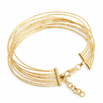 14K solid yellow gold multi-strand flexible diamond-cut bracelet with lobster clasp and adjustable extender chain.