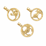 14K solid yellow gold zodiac sign pendant with diamond-cut round border, approximately 0.58 grams.