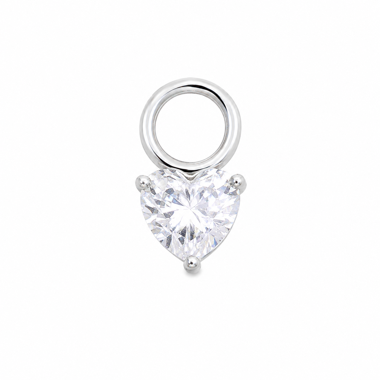 Sterling silver heart cubic zirconia pendant charm with round bail.