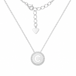 925 sterling silver cubic zirconia initial necklace with round letter pendant and adjustable 16 to 18 inch chain.