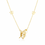 14K solid yellow gold mother-of-pearl butterfly necklace with delicate butterfly details and adjustable chain.