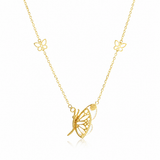 14K solid yellow gold mother-of-pearl butterfly necklace with delicate butterfly details and adjustable chain.