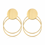 14K solid yellow gold double hoop statement earrings with round disc studs – Laraquel Jewelry