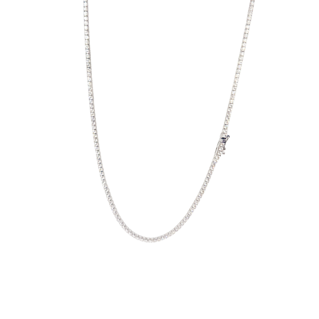 Silver chain necklace on a white background