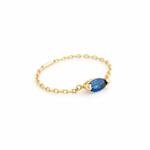 14K solid yellow gold chain ring with 0.25 ct marquise-cut blue sapphire, size 6, on a white background.