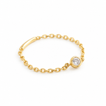 14K solid yellow gold chain ring with round bezel-set cubic zirconia, available in sizes 5 and 6, on a white background.