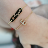14K Solid Yellow Gold Pave Diamond Initial Bracelet