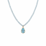 14k yellow gold blue topaz gemstone bead necklace with pear drop pendant