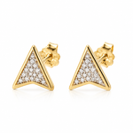 10K solid yellow gold arrow stud earrings with 0.11 CTW natural pavé diamonds and push backs