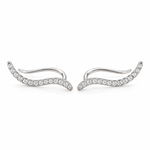 10K solid white gold diamond climber earrings with 0.10 CTW natural pavé diamonds on a white background.