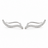 10K solid white gold diamond climber earrings with 0.10 CTW natural pavé diamonds on a white background.