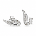 18K Solid White Gold Natural Diamond Wing Stud Earrings