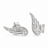 18K Solid White Gold Natural Diamond Wing Stud Earrings