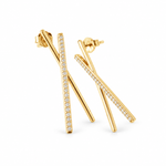 10K solid yellow gold X-shaped stud earrings with 0.25 CTW natural pavé diamonds and push backs on a white background.