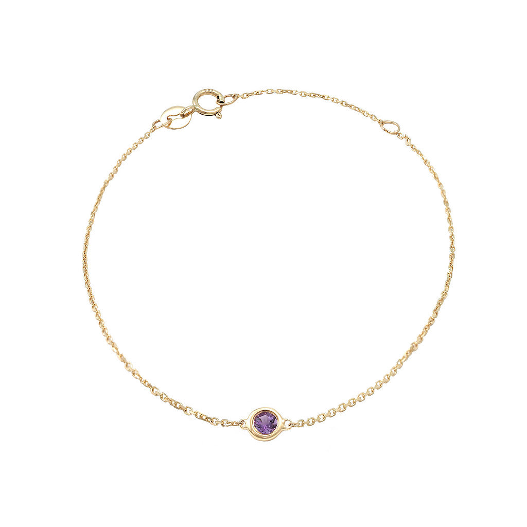 14K Solid Gold Birthstone Bezel Bracelet