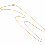 14K solid yellow gold delicate cable chain with spring ring clasp displayed on a white background.