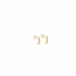 Gold hoop earrings with small diamonds on a white background