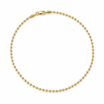 10K/14K solid yellow gold toilet chain anklet with 2.07 mm polished round beads and lobster clasp on a white background.