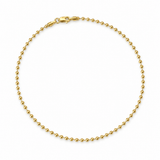 10K/14K solid yellow gold toilet chain anklet with 2.07 mm polished round beads and lobster clasp on a white background.