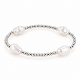 925 Sterling Silver Bead & Baroque Pearl Stretch Bracelet