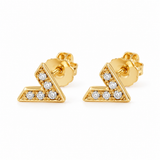 18K solid yellow gold V-shaped stud earrings with pavé-set diamonds, approximately 5 mm, shown as a pair with butterfly backs on a white background.