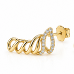 10K solid yellow gold wing stud earrings with 0.15 CTW natural pavé diamonds and butterfly push backs on a white background.