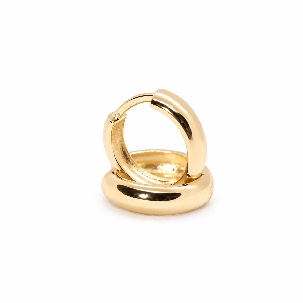 14K Solid Yellow Gold Bold Polished Huggie Hoop Earrings | 2 Sizes