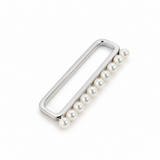 925 sterling silver rectangular bar ear cuff featuring a row of white pearls and a polished finish on a white background.